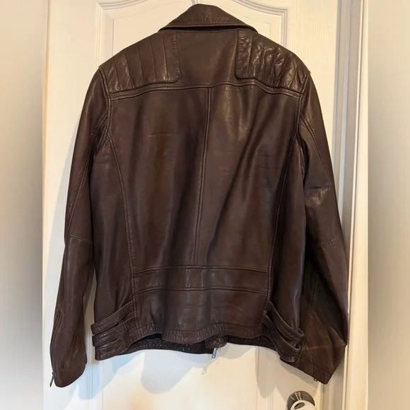 DKNY Dark Brown 100% Lamb Leather Biker Jacket